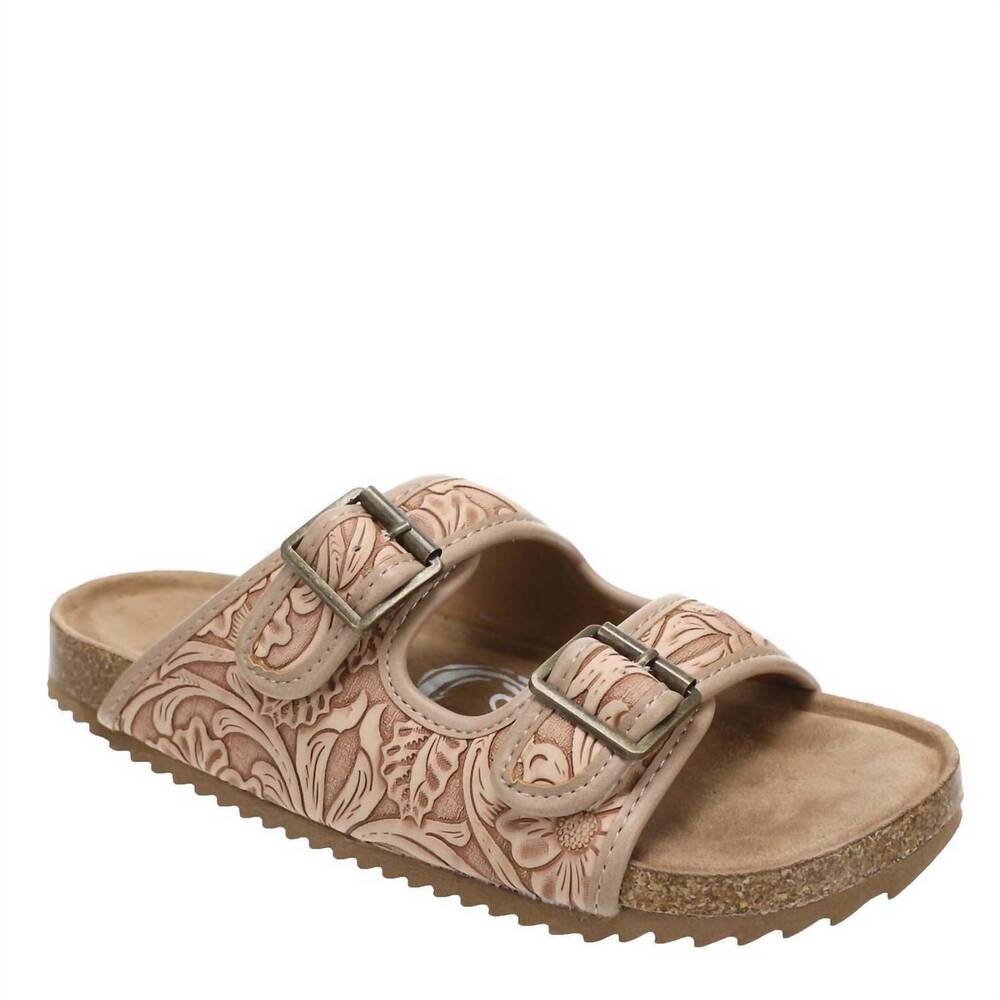 NEW VERY G women's tooled double buckle sandals in blush